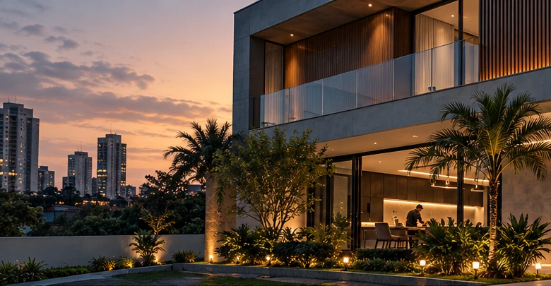 Residência contemporânea com instalações técnicas
